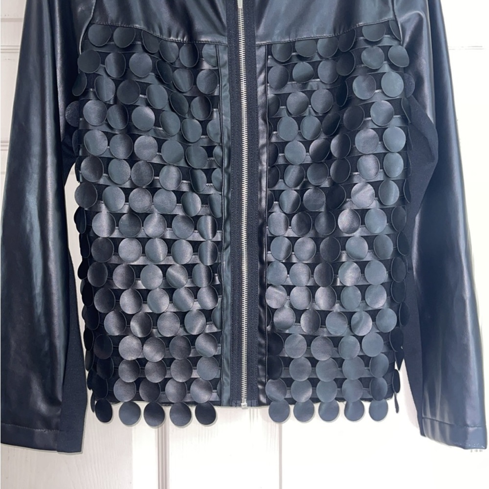 Black Leather Jacket with Circular Accents
